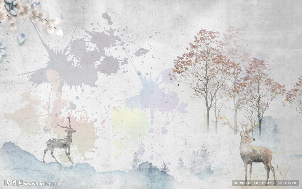 麋鹿精美 装饰画 TIF分层