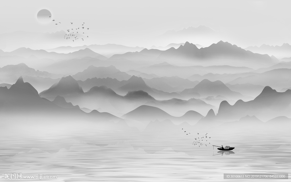 简约山水水墨国画 TIF分层