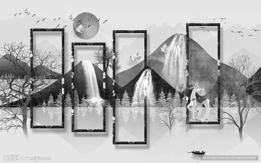 高档山水水墨国画 TIF分层