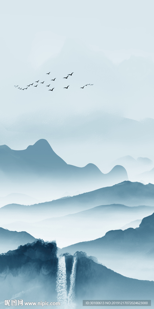 新中式山水水墨画 tif分层