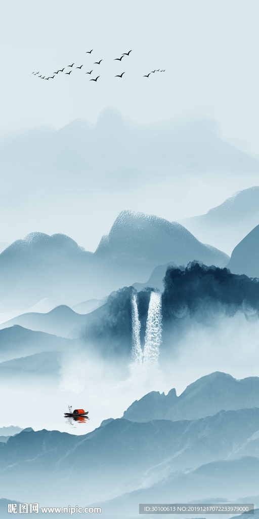 高清 山水水墨画 tif分层