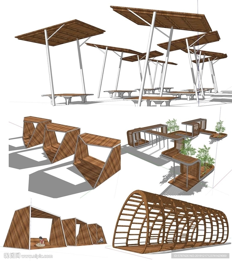 广场廊架建筑模型