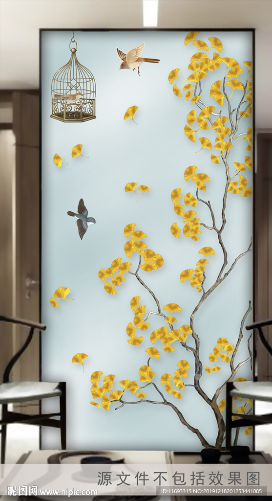 手绘银杏装饰画