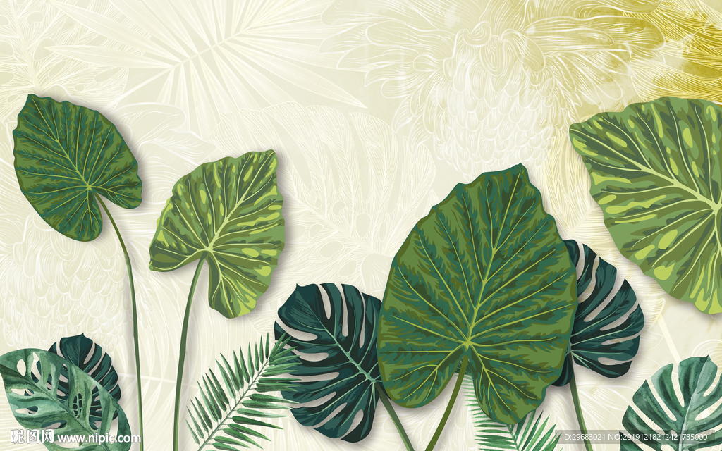 手绘叶子现代装饰画TIF分层