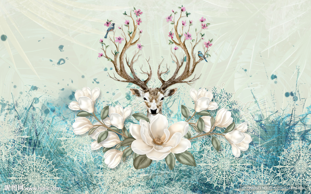 花纹麋鹿装饰画 TIF分层