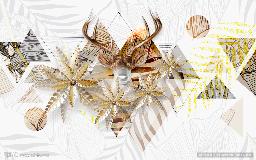 立体麋鹿装饰画 TIF分层