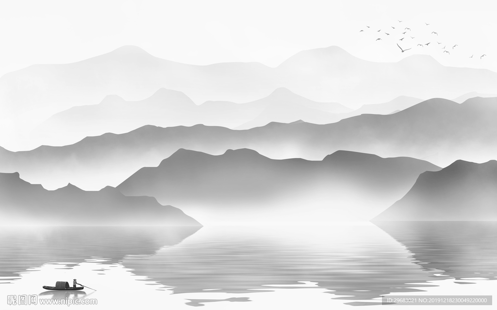 灰色新设计山水画 TIF分层