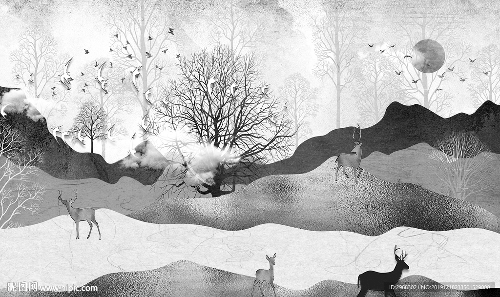 麋鹿现代装饰画 TIF分层