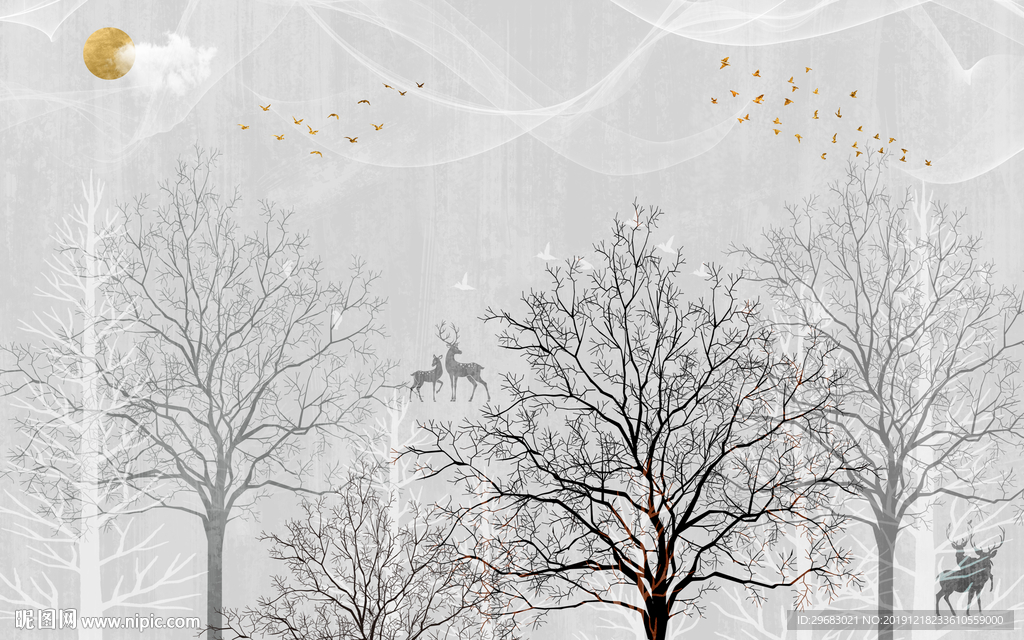 森林现代装饰画 TIF分层