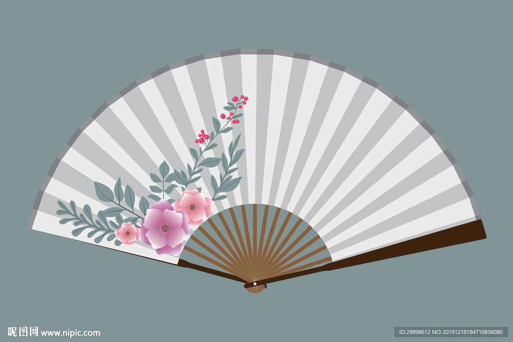 矢量图一把打开的花绘折扇
