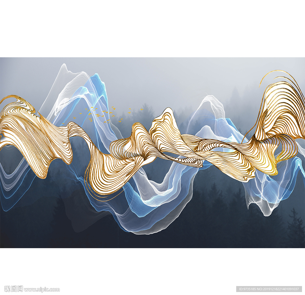 抽象梦幻艺术线几何山峰壁画背景