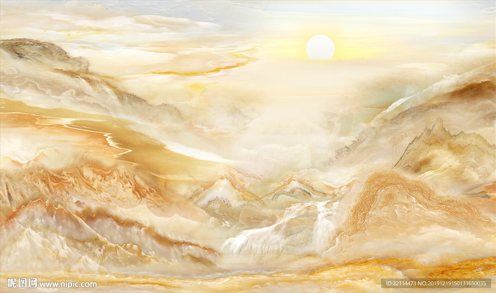 新中式金色大理石纹山水画背景墙