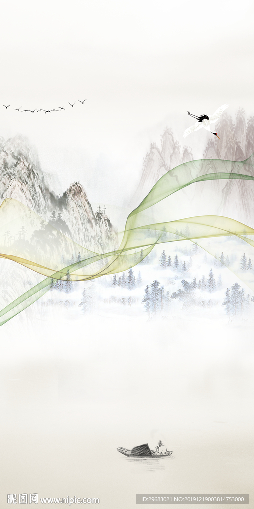 别墅山水国画玄关 TIF分层