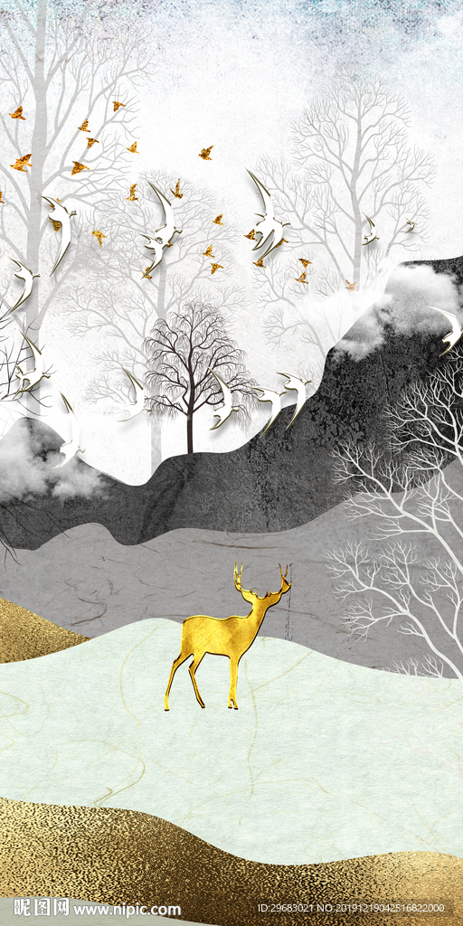 麋鹿精美玄关画 TIF分层