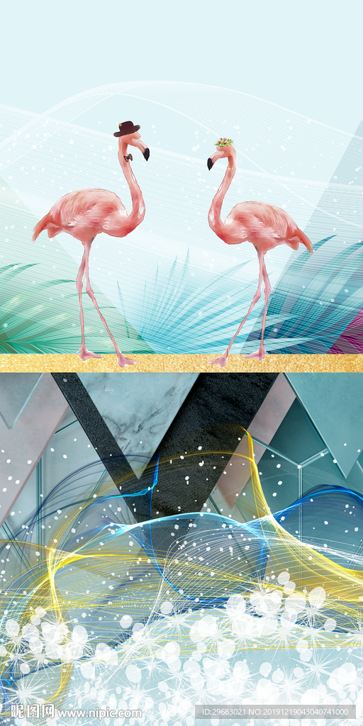 火烈鸟精美玄关画 TIF分层