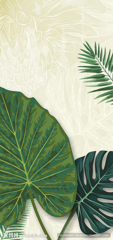 手绘叶子玄关画 TIF分层