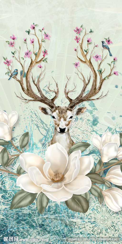 麋鹿 精美玄关画 TIF分层