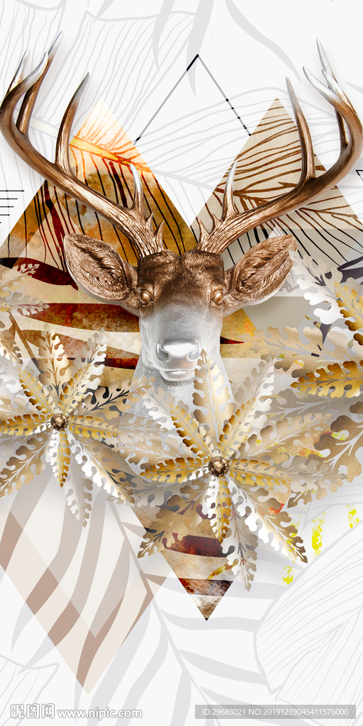 立体麋鹿玄关画 TIF分层