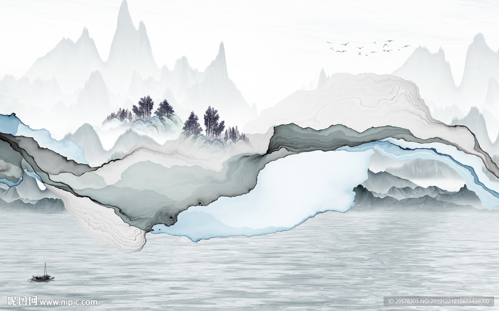 精美山水水墨国画 TIF分层