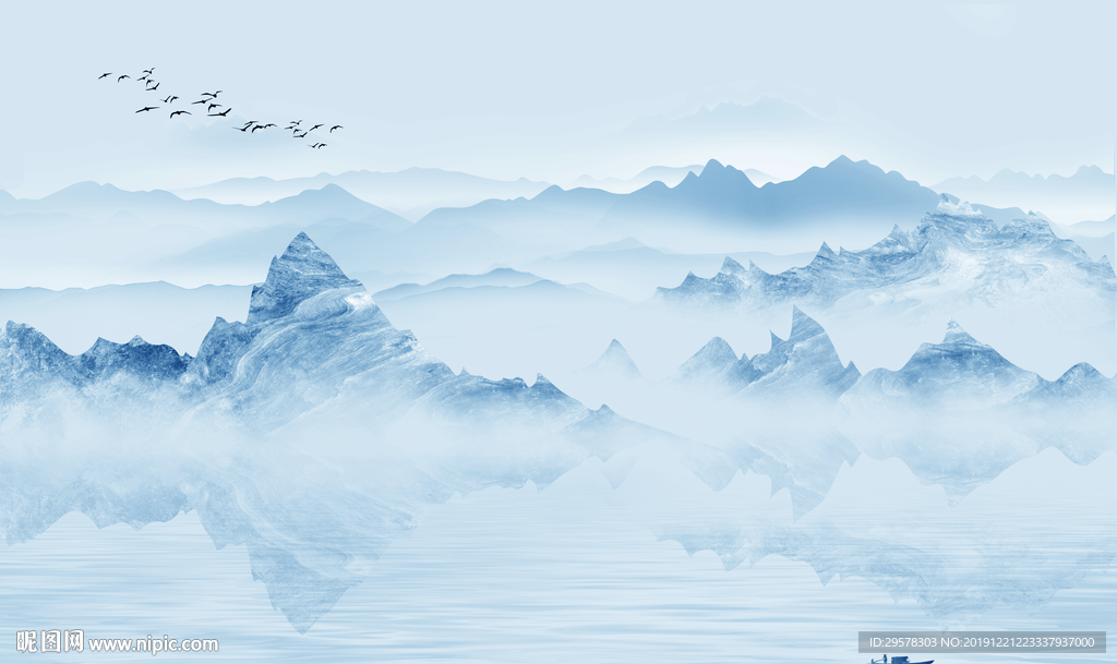 中式 山水水墨国画 TIF分层