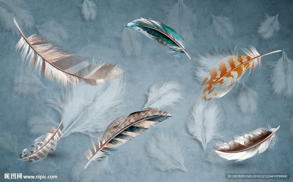 羽毛新北欧装饰画 TIF分层