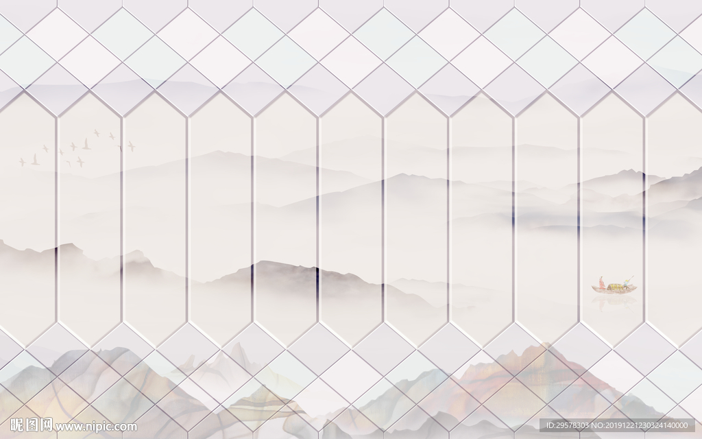 中式山水水墨画 TIF分层