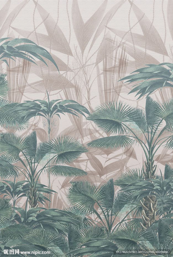 棕榈芭蕉叶热带雨林西洋画