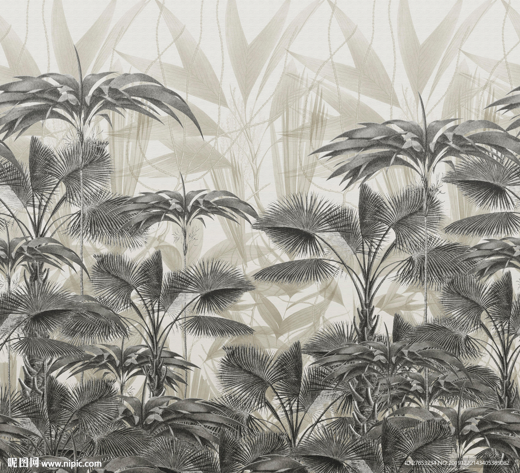 棕榈芭蕉叶热带雨林西洋画