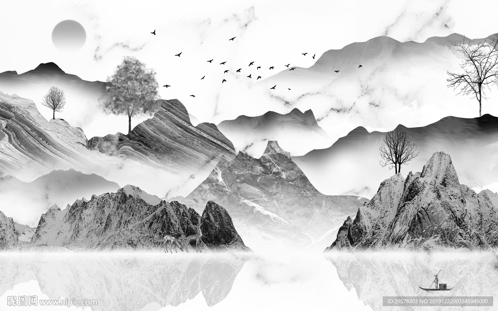 意境山水新水墨画 TIF分层