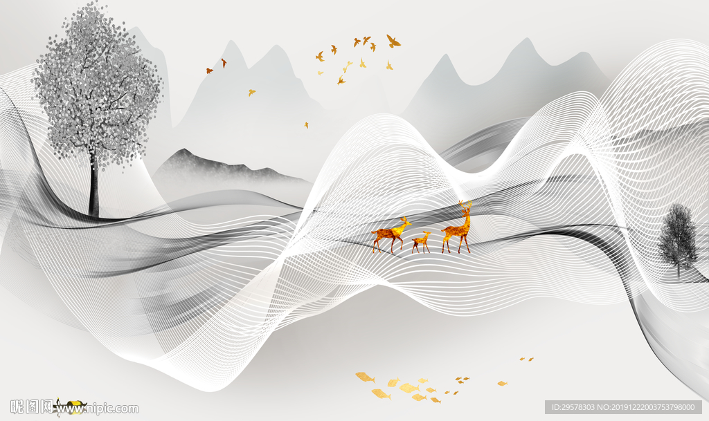 新中式山水新水墨画 TIF分层