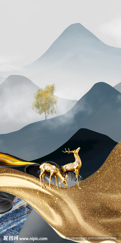 麋鹿最新玄关画 TIF分层