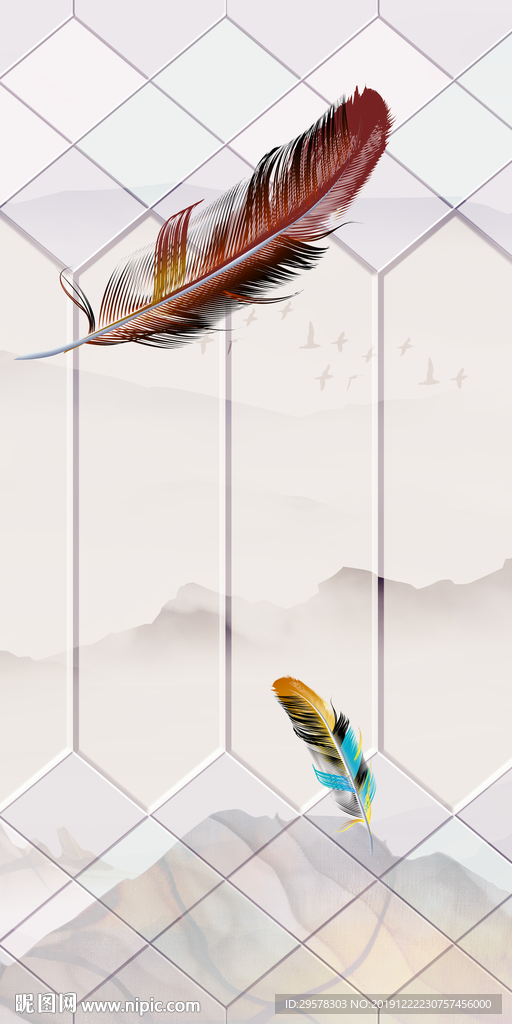 羽毛最新玄关挂画 TIF分层