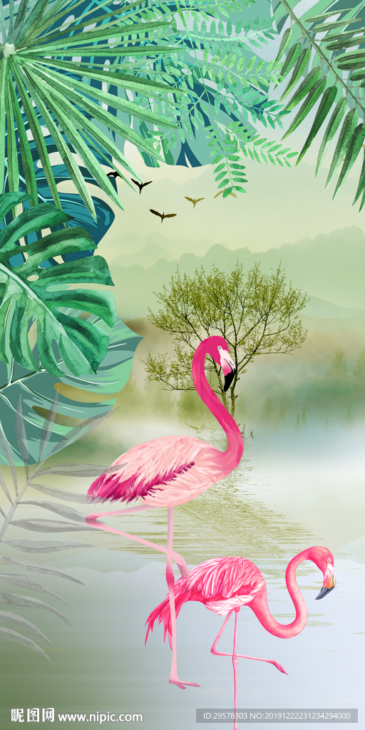 火烈鸟最新玄关挂画 TIF分层