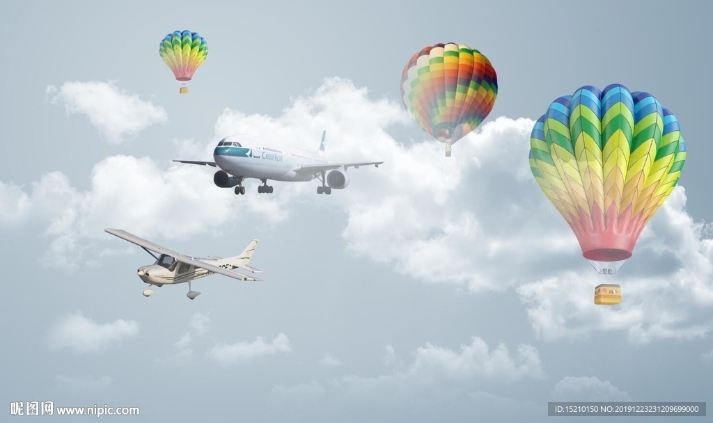 热气球飞机电视背景墙