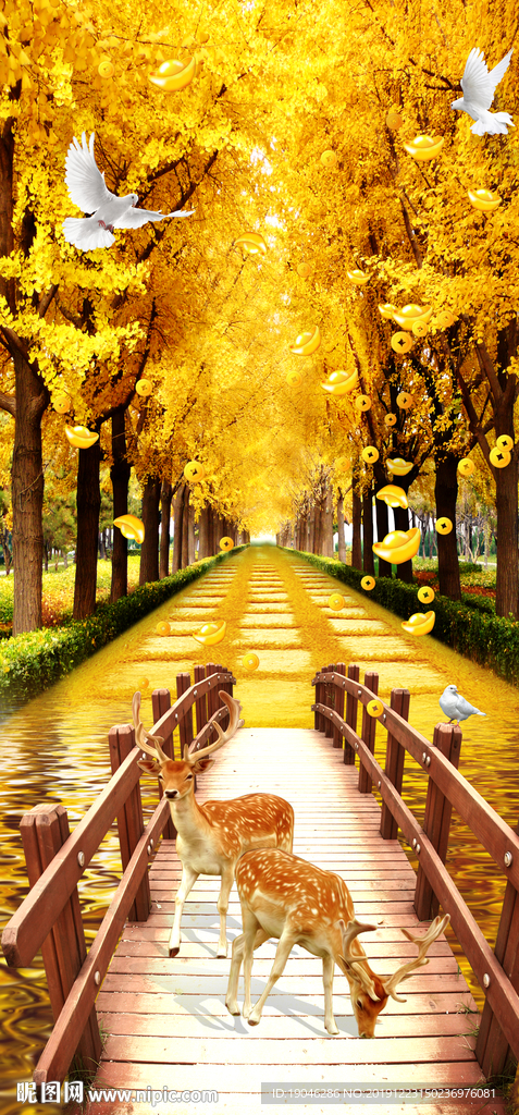 独木桥黄金满地发财鹿玄关