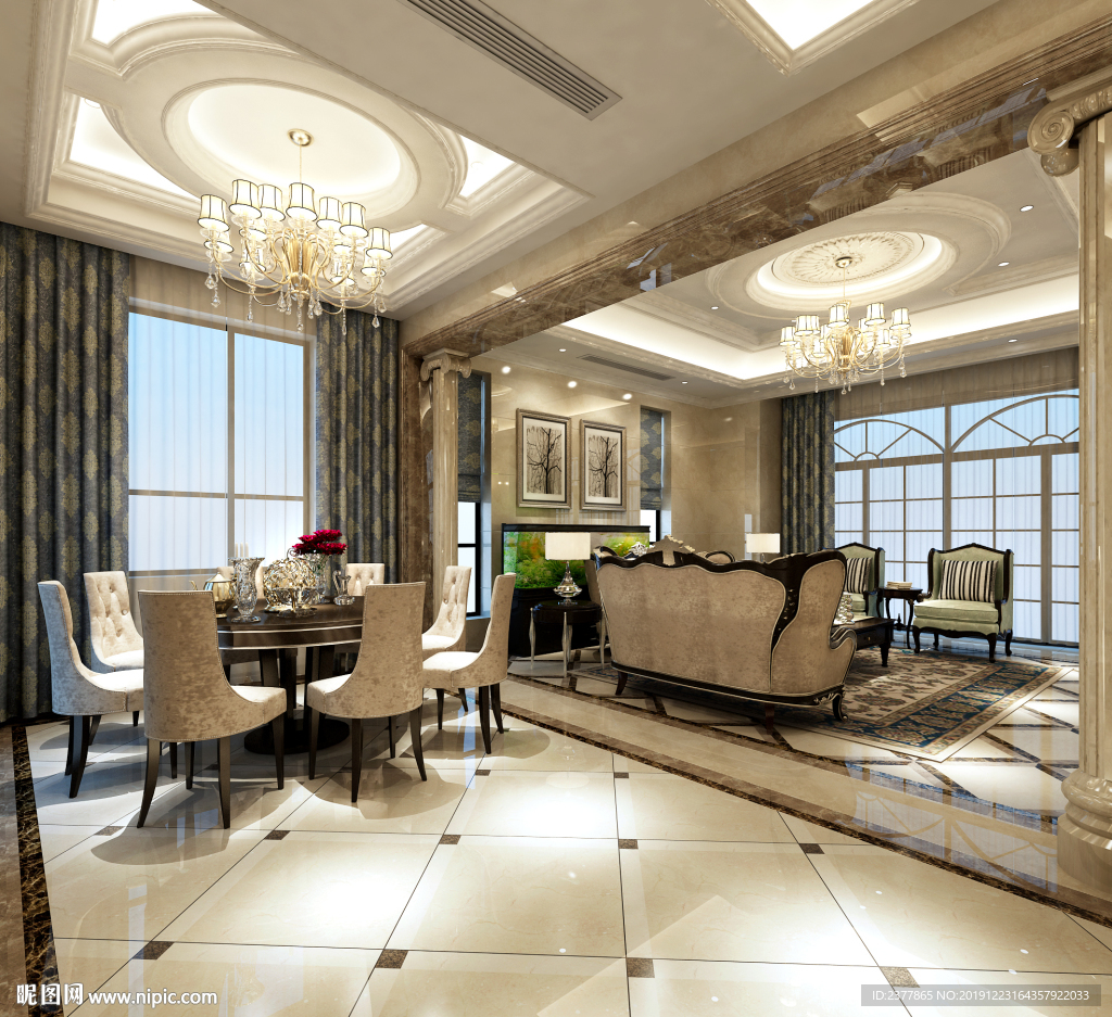 欧式风格别墅装修客餐厅效果图