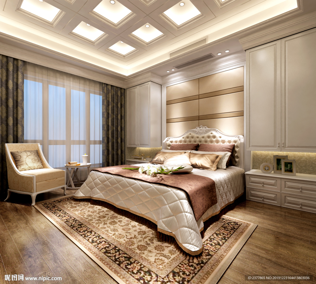 美式风格别墅豪宅装修卧室效果图