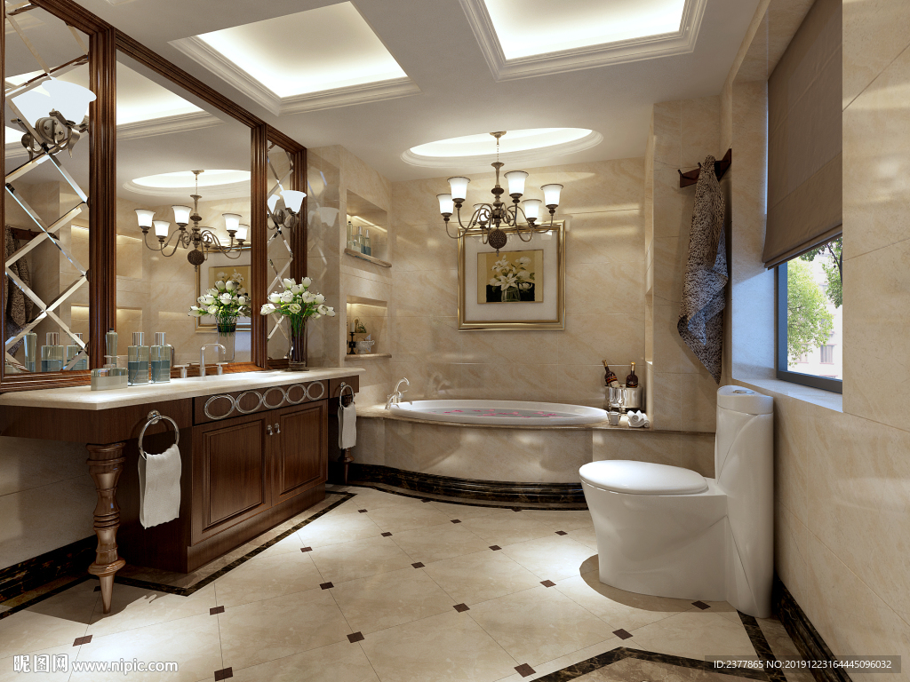 美式豪宅装修卫生间实景效果图