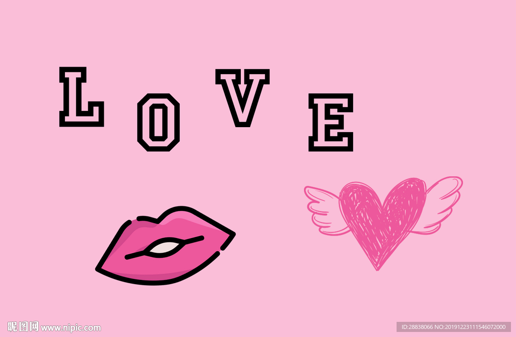 卡通字母嘴唇爱心