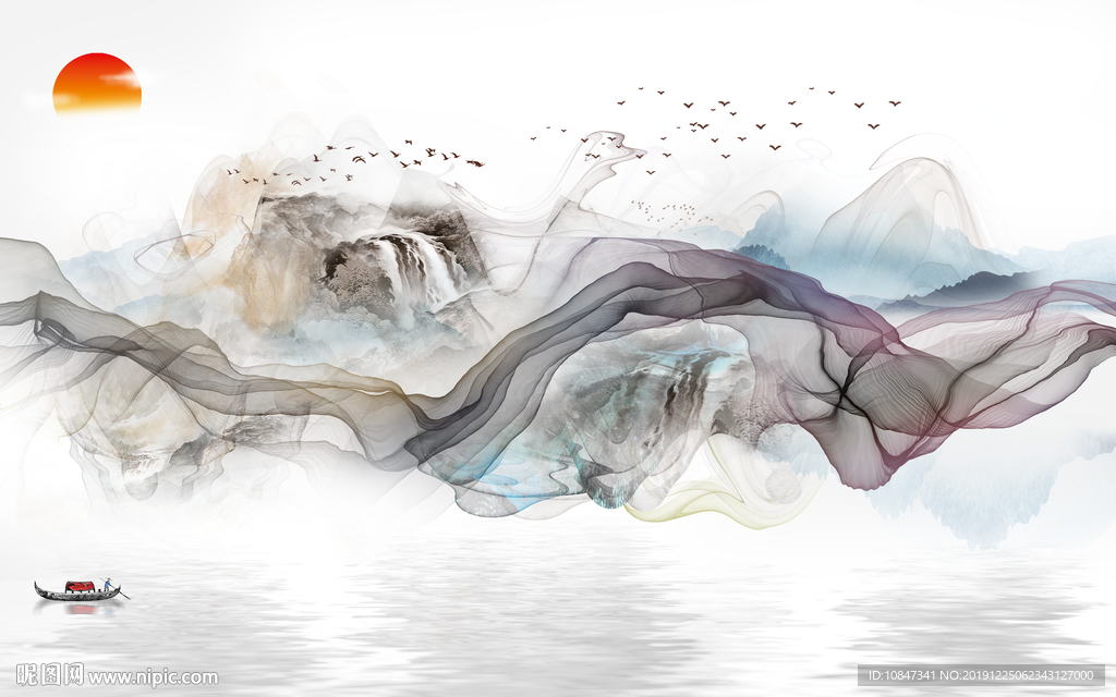 大堂山水画高端画 TIF分层