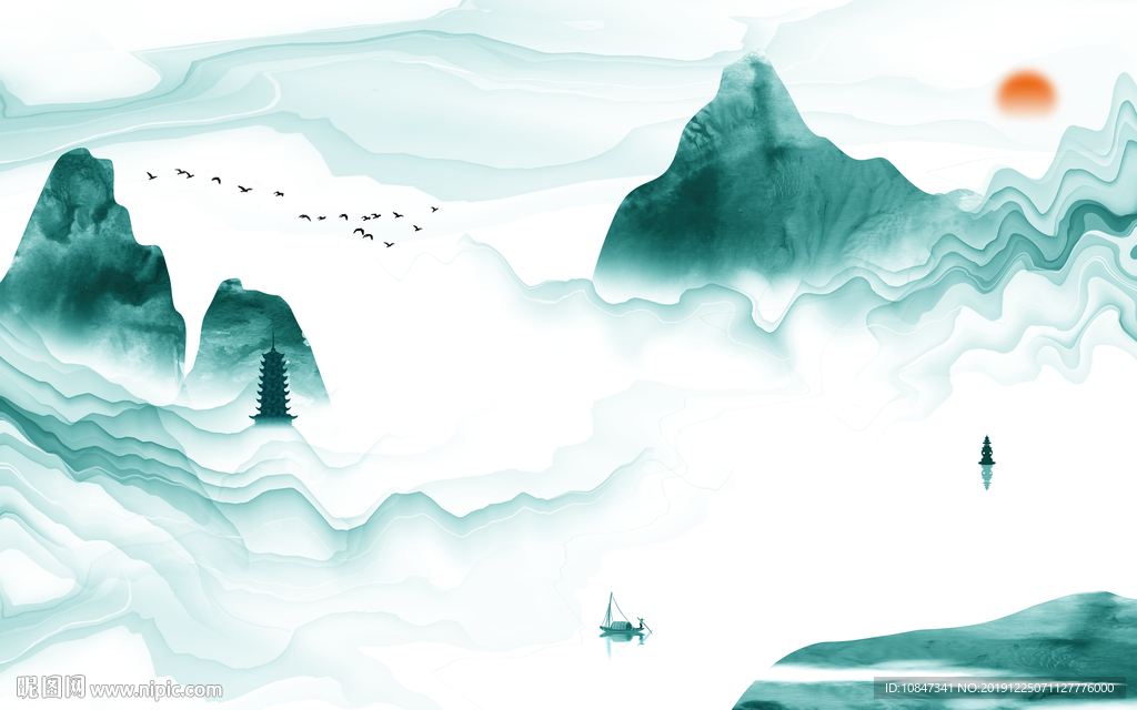 水墨山水画高端画 TIF分层