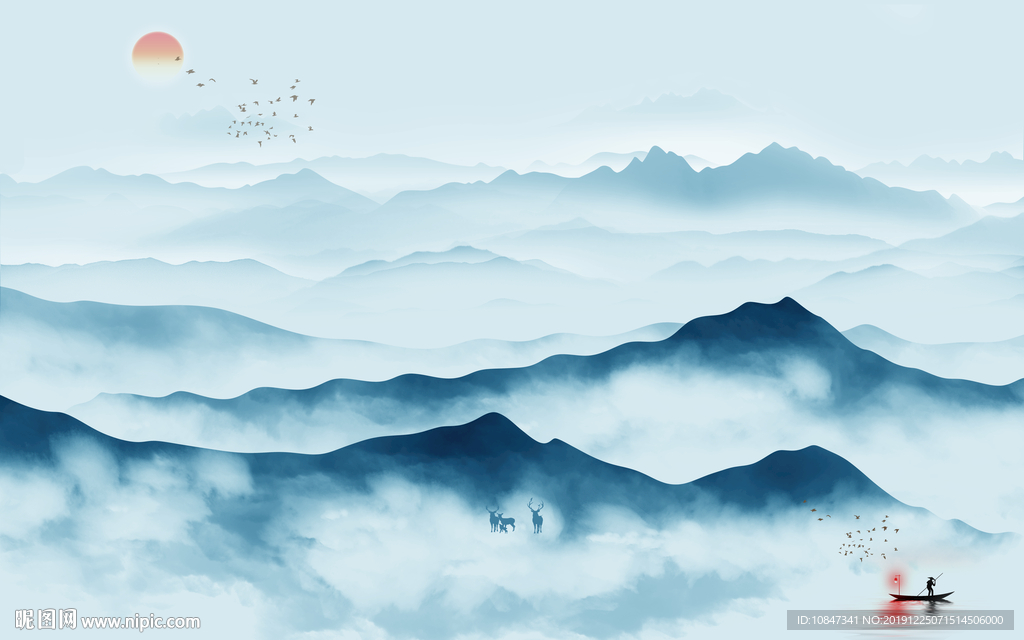 新中式山水画高端画 TIF分层