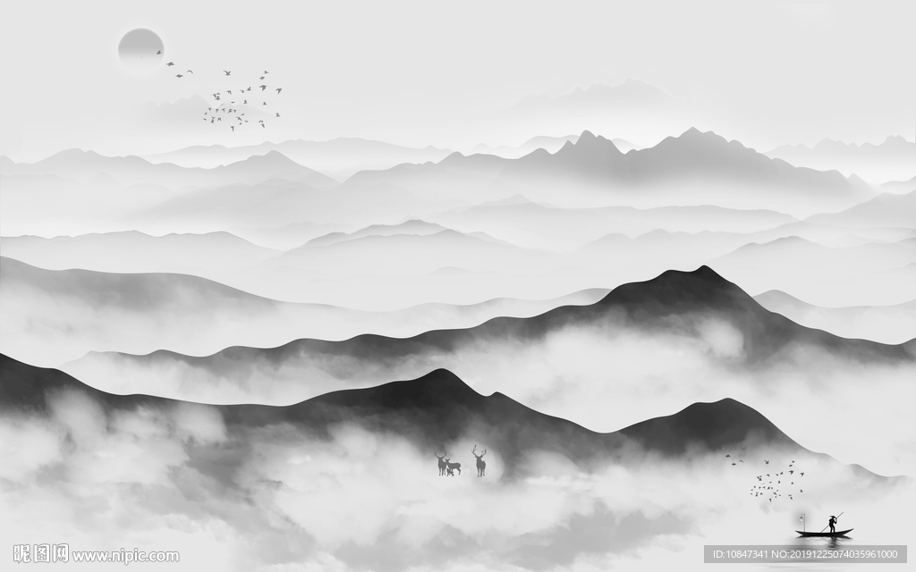 云海山水水墨国画 TIF分层