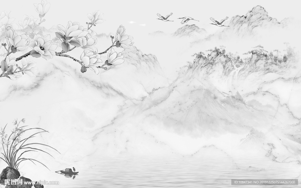 简约山水水墨国画 TIF分层