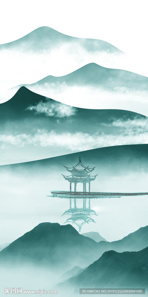 新中式新山水背景画 TIF分层