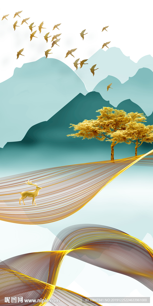 金树新山水背景画 TIF分层