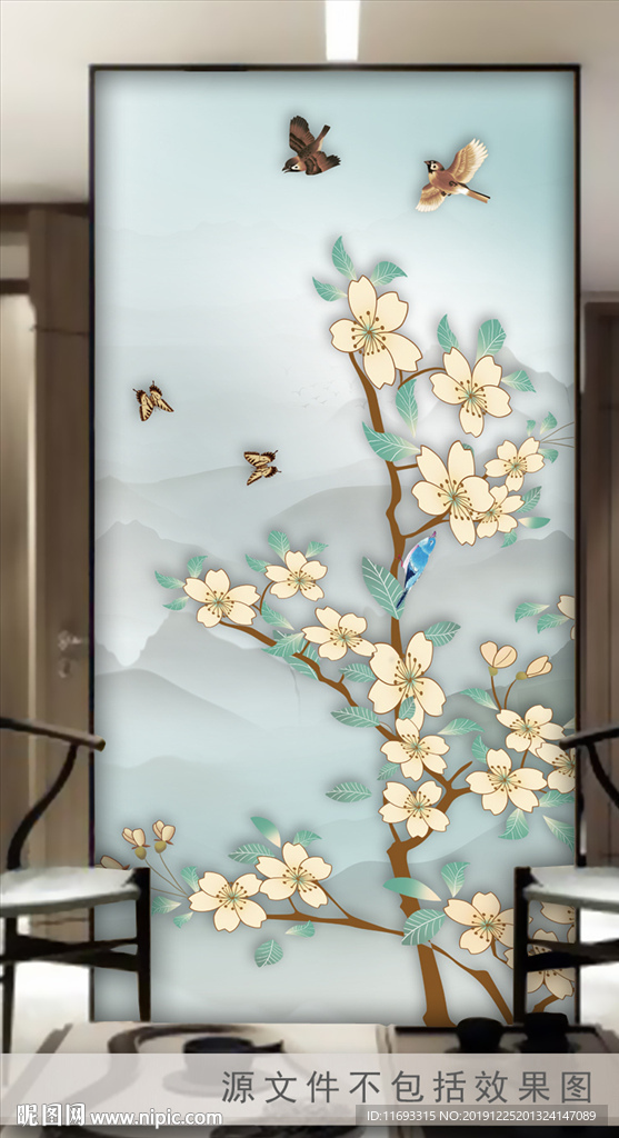 手绘工笔花鸟装饰画