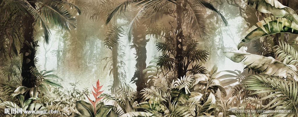 手绘热带雨林西洋画丛林壁画