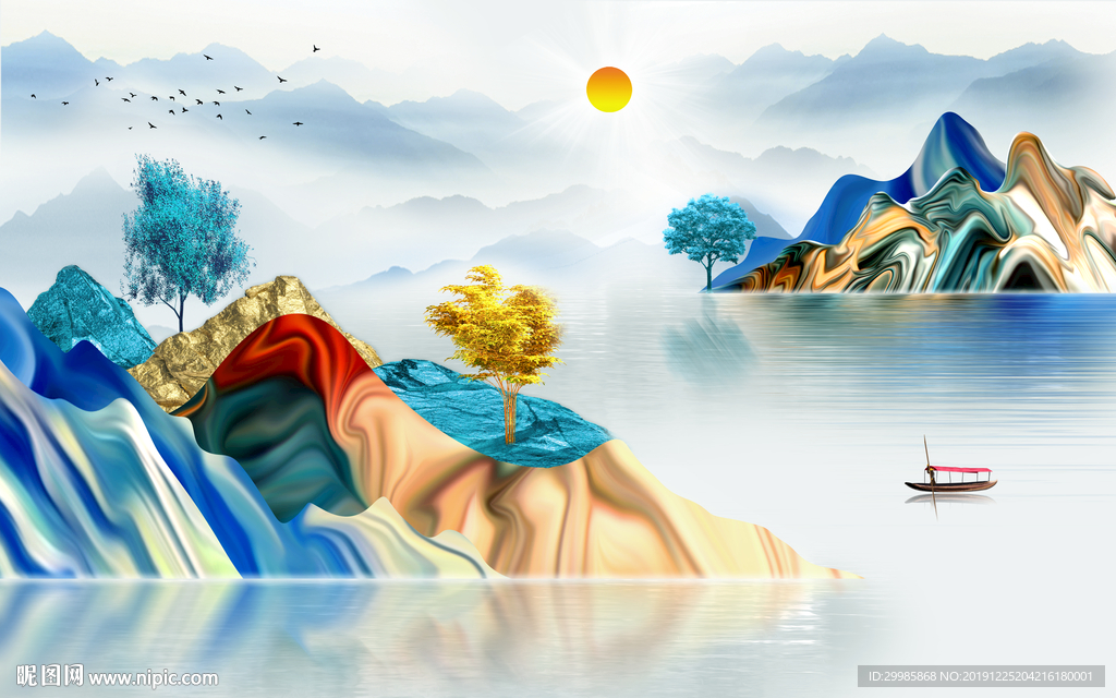 意境背景墙山水画 tif分层