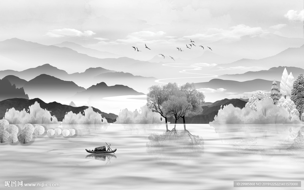 现代背景墙画山水 tif分层